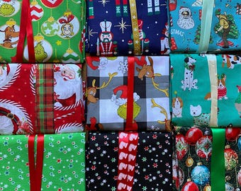 Sacs cadeaux de Noël réutilisables | enveloppe en tissu | fermeture à ruban | cadeau livre | cadeau livresque | emballage durable | emballage cadeau zéro déchet