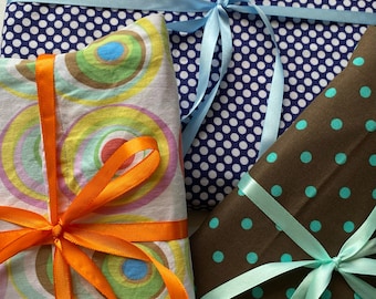 Set of 3 reusable gift bags | fabric wrap | ribbon closure | book gift | bookish gift | sustainable wrapping | zero-waste gift wrap