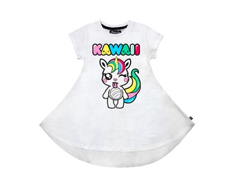 Kawaii cream dress, Unicorn girls dress, Kawaii unicorn print, cream toddler twirling dress