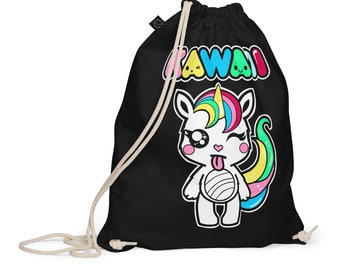 Kawaii Unicorn Organic cotton drawstring bag