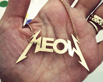 Women Gold necklace , Cat necklace , Meow necklace , crazy cat lady , cat women , cat lover , punk jewelry , punk necklace , rock necklace