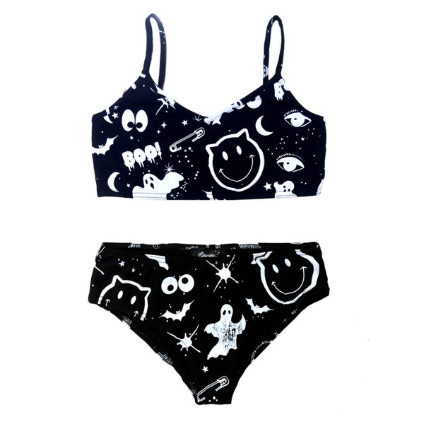 Tattoo print Women underwear Underwear set Underwear woman Underwear lingerie Galaxy lingerie set Punk rock Burning man Festival clothing