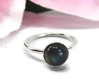 Natural Labradorite Ring - Sterling Silver Gemstone Stacking Ring