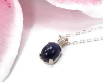 Natural Sapphire Pendant Necklace - Sterling Silver September Birthstone
