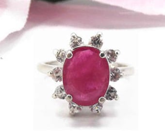 Sterling Silver Ruby Statement Ring - Red July Birthstone Ring - Natural Ruby Engagement Ring - Natural Gemstone Cocktail Ring