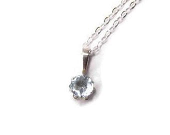 Sterling Silver Blue Topaz Necklace - Minimalist Blue Gemstone Necklace - Sky Blue Topaz - Blue December Birthstone Necklace