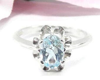 Himmel blau Topas Ring - Oval geschnitten blau Ring - blau Topas Solitär - Dezember Geburtsstein Ring - Sterling Silber blau Topas Ring