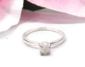 Raw Diamond Engagement Ring - Sterling Silver Diamond Solitaire Ring - Minimalist Diamond Stacking Ring - Natural White Diamond Solitaire