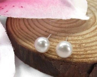 White Freshwater Pearl Stud Earrings in Sterling Silver