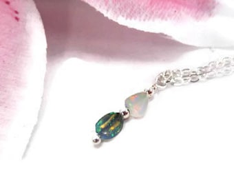 Sterling Silver Natural Opal Necklace - Black and White Opal Necklace