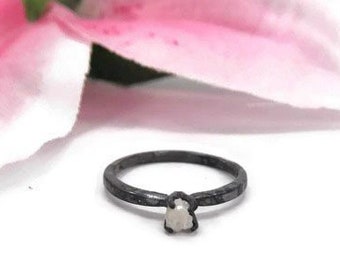 Raw Diamond Ring - Sterling Silver Diamond Engagement Solitaire