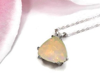 Natural Opal Pendant Necklace - Sterling Silver October Birthstone Necklace