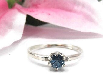 Natural Blue Topaz Ring - Sterling Silver Blue Topaz Solitaire - Blue Topaz Stacking Ring - London Blue Topaz Engagement Ring