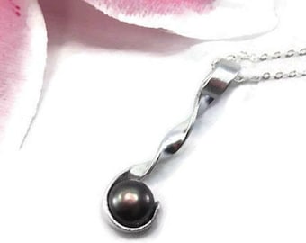 Black Freshwater Pearl Necklace - Sterling Silver Black Pearl Necklace