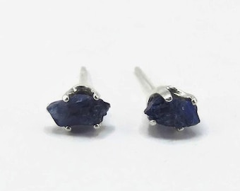 Sapphire Earrings - Blue Sapphire - Raw Sapphire Earring - Rough Sapphire Stud - September Birthstone - Natural Rough Stone Earrings