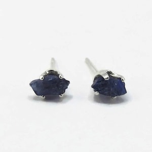 Sapphire Earrings - Blue Sapphire - Raw Sapphire Earring - Rough Sapphire Stud - September Birthstone - Natural Rough Stone Earrings