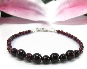 Beaded Garnet Gemstone Bracelet - January Birthstone Bracelet - Natural Red Gemstone Bracelet