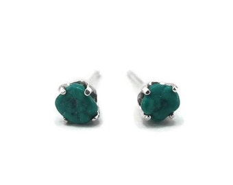 Raw Turquoise Earrings - Sterling Silver Gemstone Stud Earrings