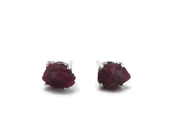 Raw Natural Ruby Stud Earrings - Stud Earrings - Birthstone Earring - July Birthstone - Small Stud Earrings - Sterling Silver Gemstone Studs
