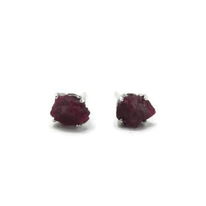 Raw Natural Ruby Stud Earrings - Stud Earrings - Birthstone Earring - July Birthstone - Small Stud Earrings - Sterling Silver Gemstone Studs
