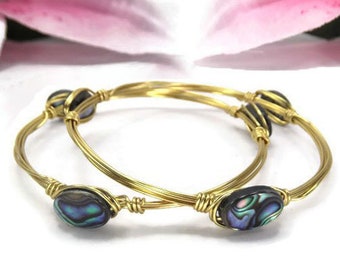 Abalone Shell Bracelet - Wire Wrapped Bangle Bracelet