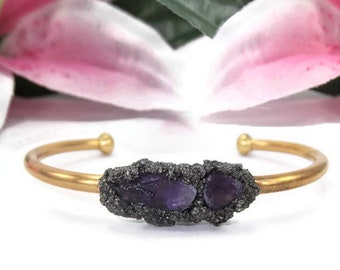 Amethyst Cuff Bracelet - Purple Amethyst Birthstone Bracelet