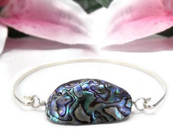 Abalone Bracelet - Shell Bangle - Sterling Silver Shell Bracelet