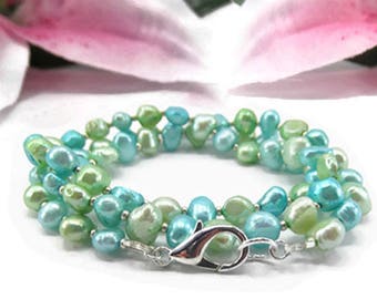 Blaue und grüne Perle Armband - Perlen Perle Wrap