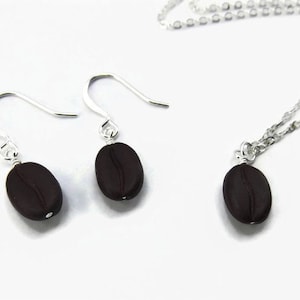 Coffee Bean Jewelry - Coffee Lover Jewelry Set - Sterling Silver Coffee Jewelry - Coffee Necklace - Coffee Earrings