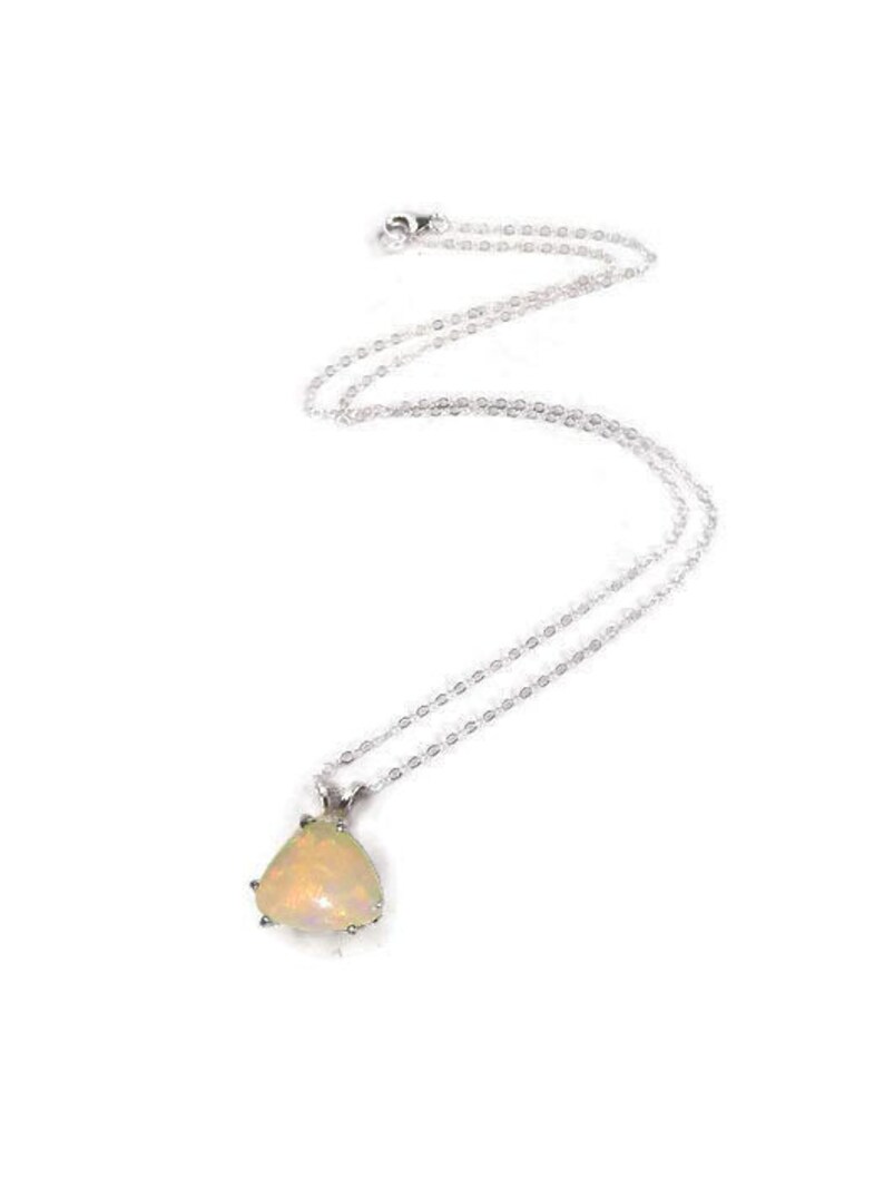 Natural Opal Pendant Necklace Sterling Silver October Etsy