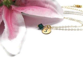 Custom Birthstone Initial Name Necklace - Personalized Minimalist Gold Initial Necklace - Bridesmaid Birthstone Initial Necklace