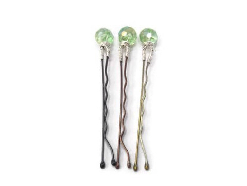 Green Crystal Hair Accessory Beaded Crystal Hair Pin Green Crystal Hair Clip Wire Wrapped Hair Pin Green Bridal Hair Jewelry