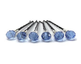 Blue Crystal Hair Pin - Something Blue Bridal Hair Accessory -  Blue Crystal Hair Jewelry - Light Blue Hair Clip - Beaded Bobby Pin