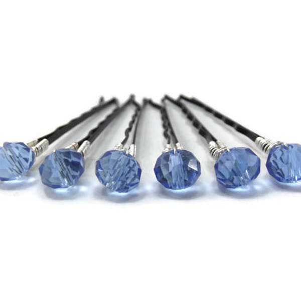 Blue Crystal Hair Pin - Something Blue Bridal Hair Accessory -  Blue Crystal Hair Jewelry - Light Blue Hair Clip - Beaded Bobby Pin