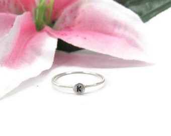 Stamped Initial Ring - Sterling Silver Name Ring - Hand Stamped Stacking Ring