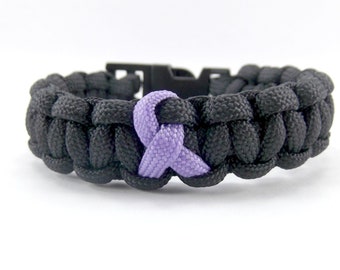 Relay for Life Paracord Bracelet - Purple Ribbon Cancer Awareness Bracelet