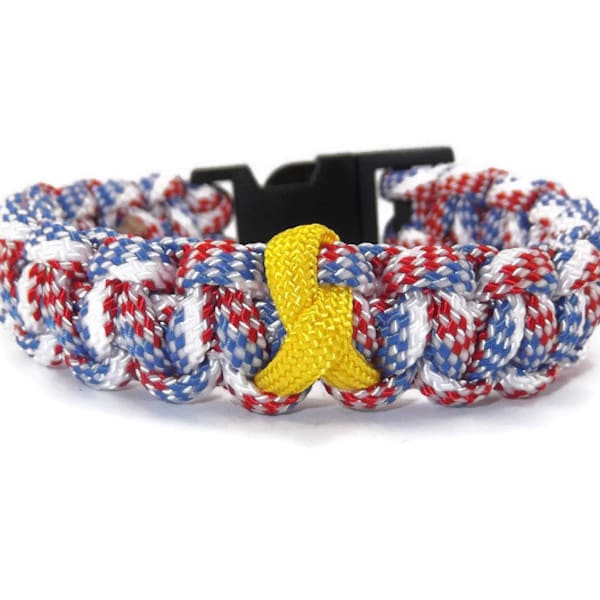 Yellow Ribbon Military Paracord Bracelet - Red, White and Blue Bracelet - Patriotic Military Bracelet - Support Our Troops Paracord Bracelet