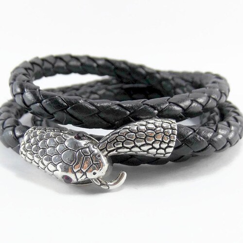 Ouroboros Leather Snake Bracelet Black Snake Wrap Bracelet Etsy