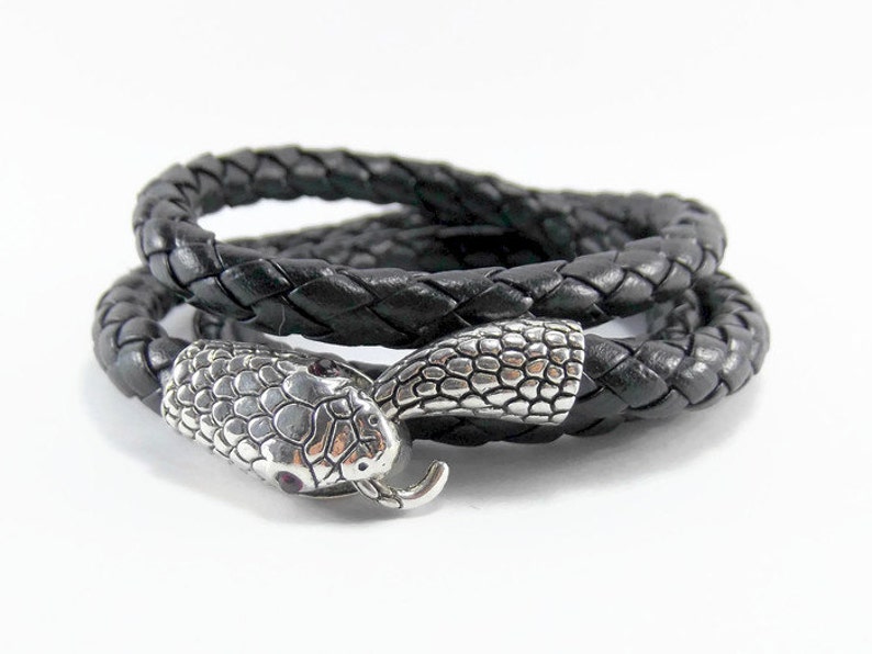 Ouroboros Leather Snake Bracelet Black Snake Wrap Bracelet Etsy