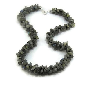 Labradorite Statement Necklace - Beaded Kumihimo Necklace - Grey Labradorite Necklace - Chunky Beaded Gemstone Necklace