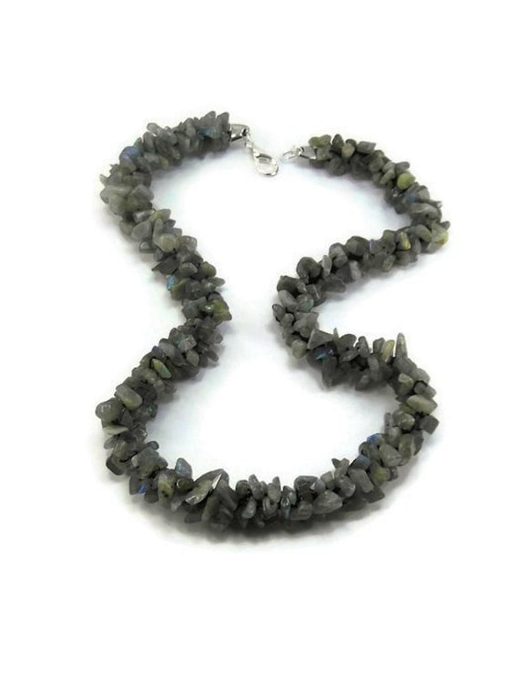 Labradorite Statement Necklace - Beaded Kumihimo Necklace - Grey Labradorite Necklace - Chunky Beaded Gemstone Necklace