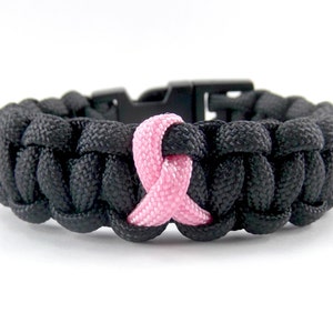 Black and Pink Ribbon Breast Cancer Awareness Paracord Bracelet