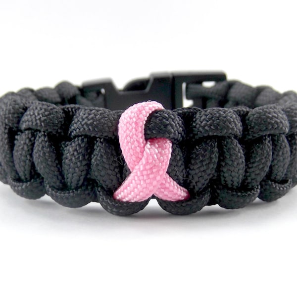 Black and Pink Ribbon Breast Cancer Awareness-paracordarmband
