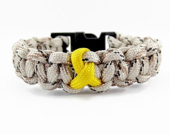 Military Paracord Bracelet - Camo and Yellow Ribbon Bracelet - Patriotic Military Bracelet - Support Our Troops Paracord Bracelet