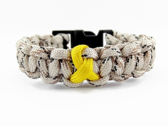 Military Paracord Bracelet - Camo and Yellow Ribbon Bracelet - Patriotic Military Bracelet - Support Our Troops Paracord Bracelet