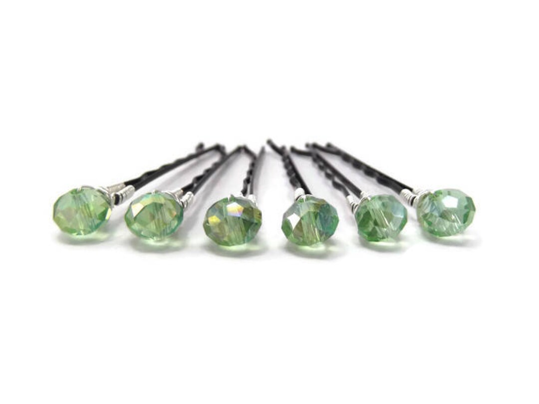 Green Crystal Hair Accessory Wire Wrapped Hair Pin Green Etsy