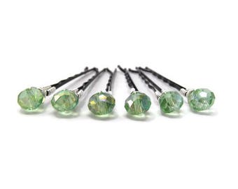 Green Crystal Hair Accessory - Wire Wrapped Hair Pin - Green Bridal Hair Jewelry - Beaded Crystal Hair Pin - Green Crystal Hair Clip