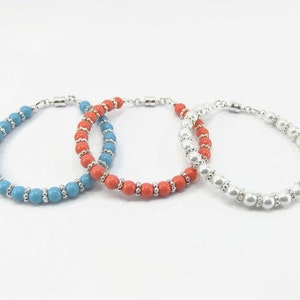Swarovski Pearl Bracelet Set - Turquoise and Coral Bracelet - Pearl Stacking Bracelet - Beaded Turquoise Coral Bracelet