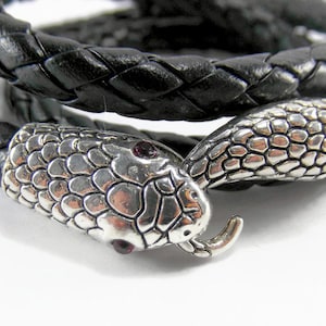 Ouroboros Leather Snake Bracelet, Black Snake Wrap Bracelet, Unisex Black Leather Bracelet, Braided Leather Serpent Bracelet, Black Serpent imagem 3