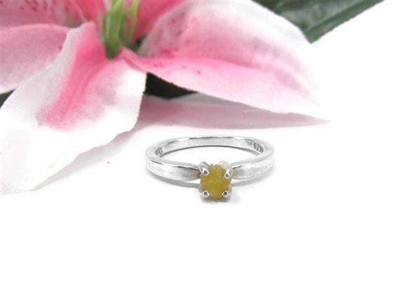 Sterling Silver Yellow Diamond Ring - Raw Diamond Engagement Ring - Natural Yellow Diamond Solitaire - Raw Gemstone Solitaire